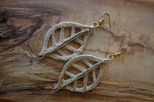 Load image into Gallery viewer, Cowhide Rhinestone Leaf Earrings
