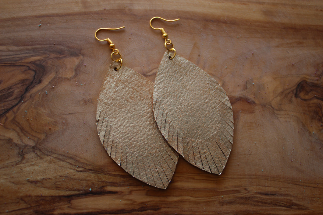 Gold Shimmer Feather Earrings