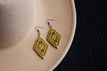 Load image into Gallery viewer, Diamond Radial Wood Earrings in Mustard
