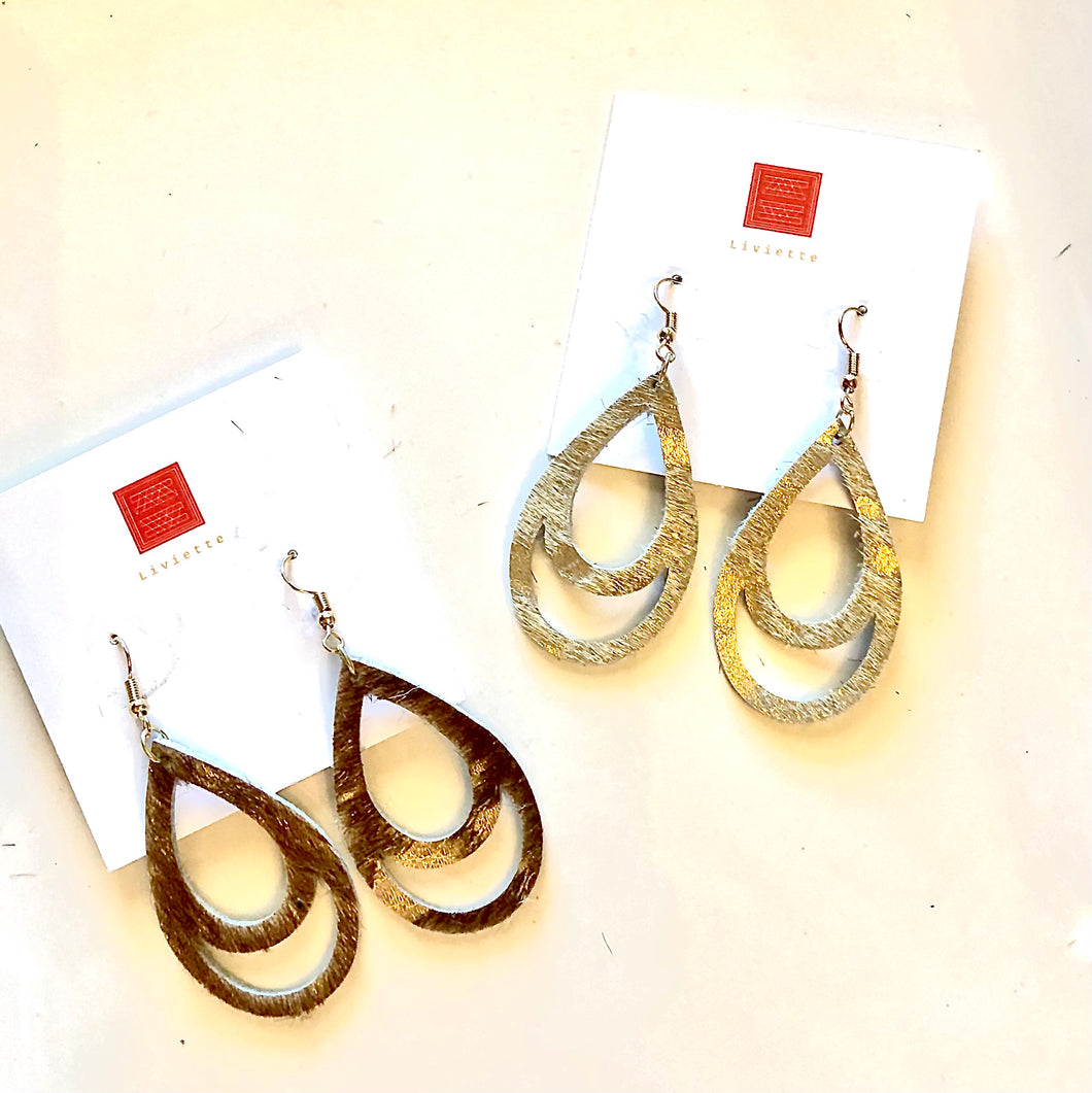 Metallic Cowhide Teardrop Earrings