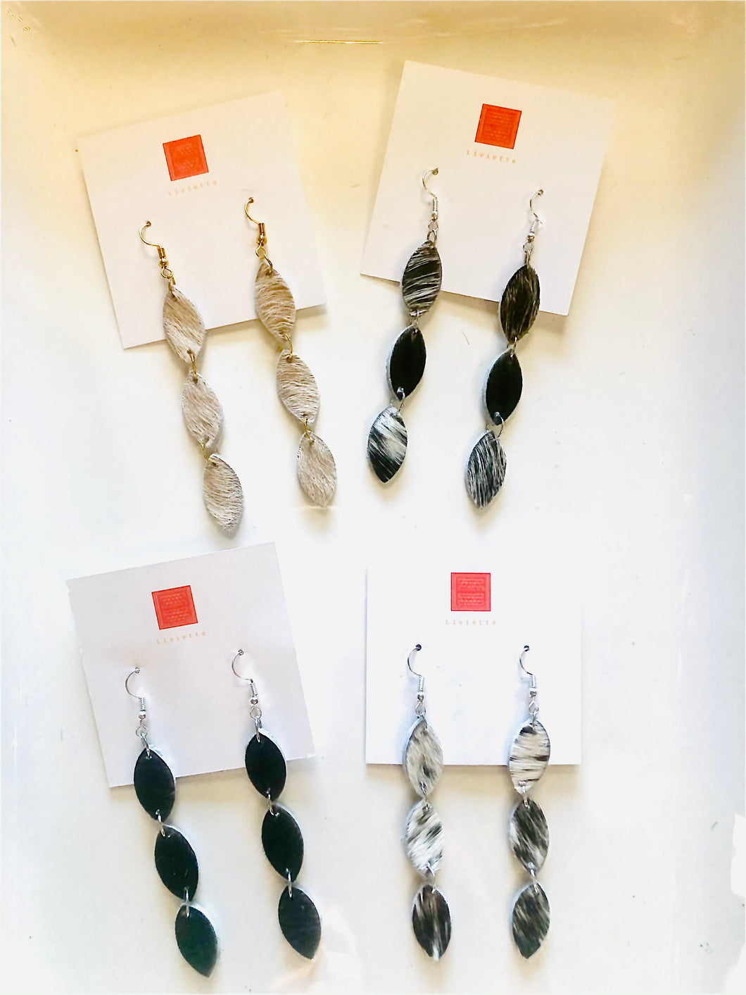 Cowhide Teardrop Chandelier Earrings