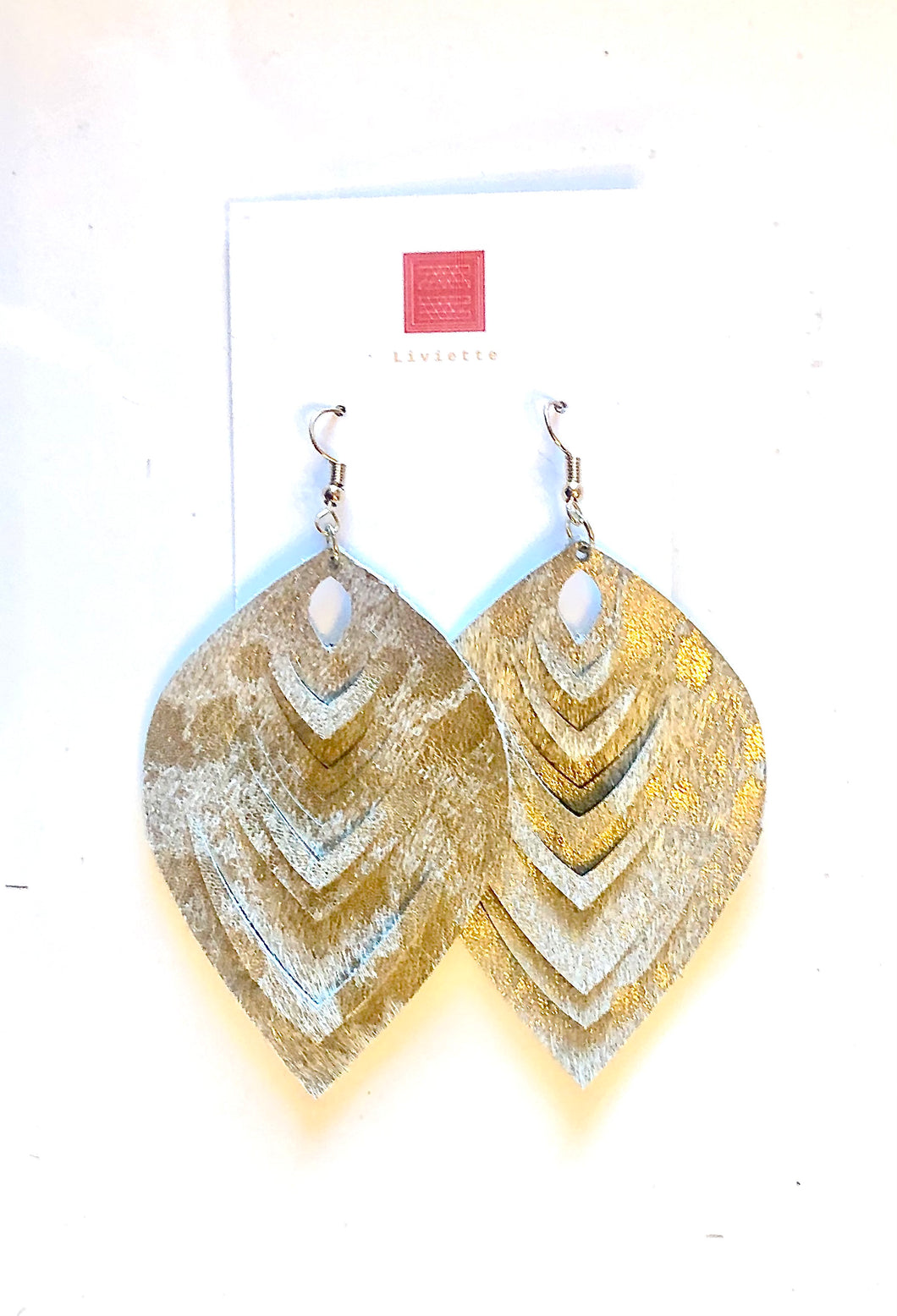 Gold Cowhide Leaf Earrings